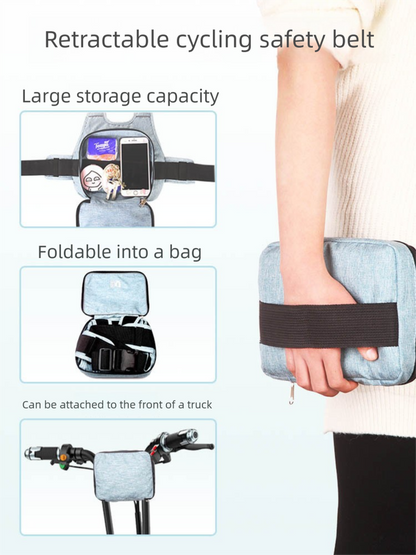 Child Motorcycle Safety Harness Strap Adjustable Passenger Belt with Handles & Storage Pocket Breathable Linen Grey for Scooter