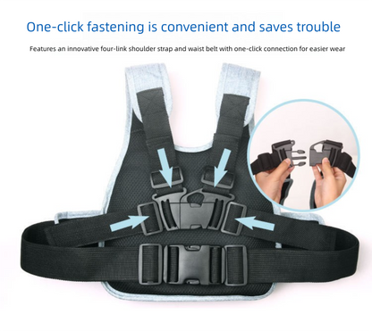 Child Motorcycle Safety Harness Strap Adjustable Passenger Belt with Handles & Storage Pocket Breathable Linen Grey for Scooter
