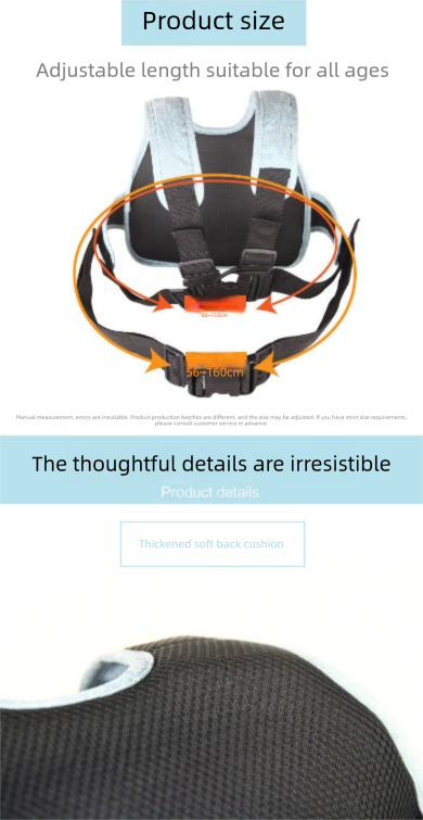 Child Motorcycle Safety Harness Strap Adjustable Passenger Belt with Handles & Storage Pocket Breathable Linen Grey for Scooter