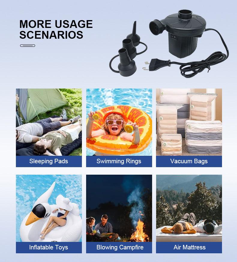 Electric Air Pump AC 220V-240V Portable Quick Inflator Deflator with 3 Nozzles for Air Mattress Pool Floats Vacuum Storage Bags AU Plug.