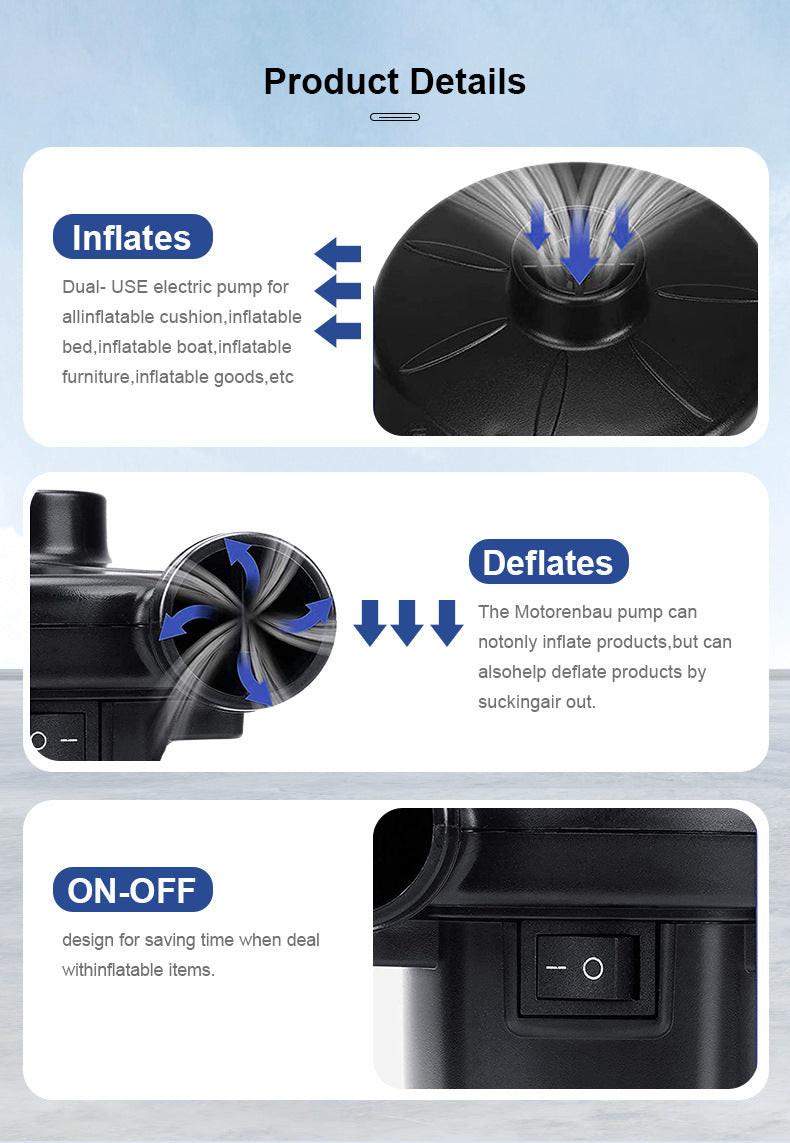 Electric Air Pump AC 220V-240V Portable Quick Inflator Deflator with 3 Nozzles for Air Mattress Pool Floats Vacuum Storage Bags AU Plug.