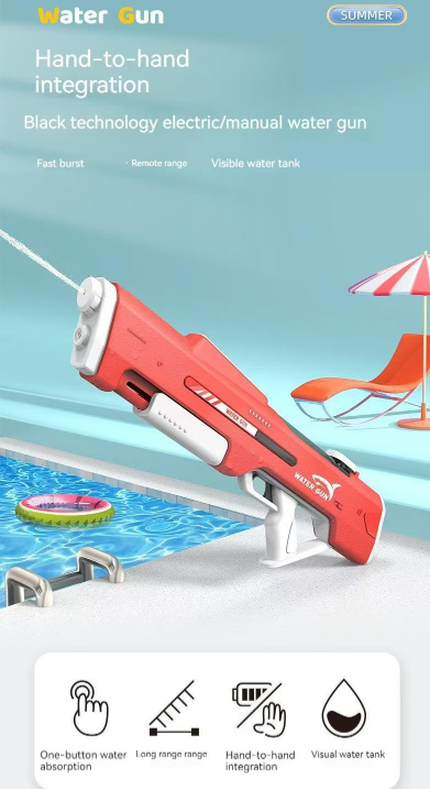 Electric Water Gun Auto Refill 43cm High Pressure Blaster Toy Rechargeable Squirt Soaker for Kids & Adults White.