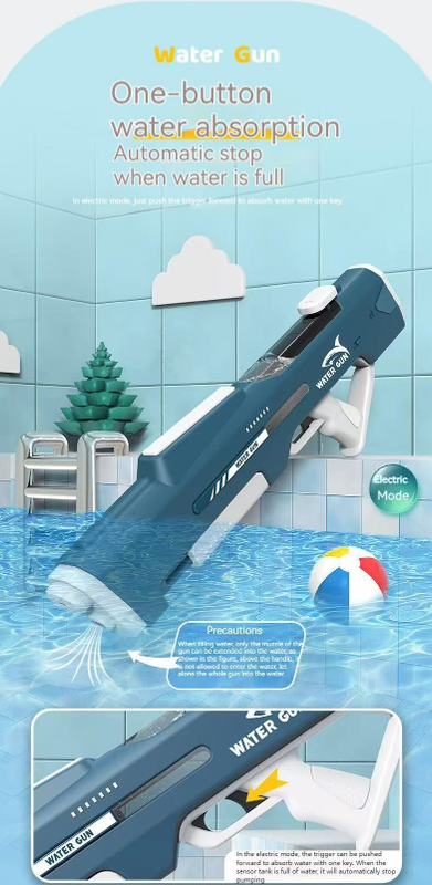 Electric Water Gun Auto Refill 43cm High Pressure Blaster Toy Rechargeable Squirt Soaker for Kids & Adults White.