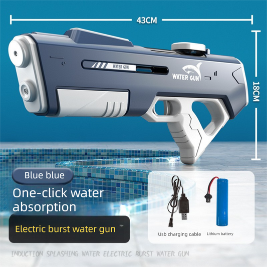 Electric Water Gun Auto Refill 43cm High Pressure Blaster Toy Rechargeable Squirt Soaker for Kids & Adults Blue.