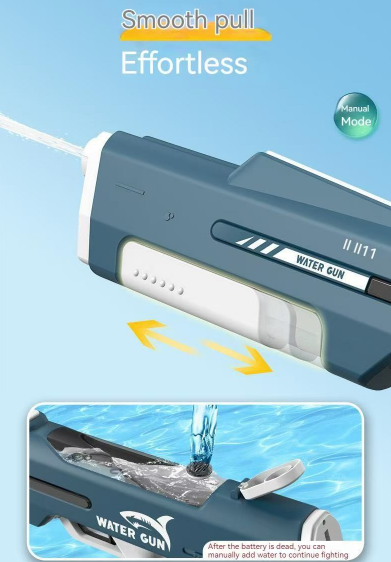 Electric Water Gun Auto Refill 46cm White LED Pulse Blaster High Pressure Toy with External Bottle Connector & Manual Mode for Summer Pool Party.