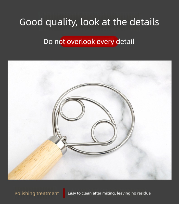 Danish Dough Whisk Slim Dual Ring Design Long Oak Wood Handle Bread Mixer Tool for Sourdough Starter Jars & Batters