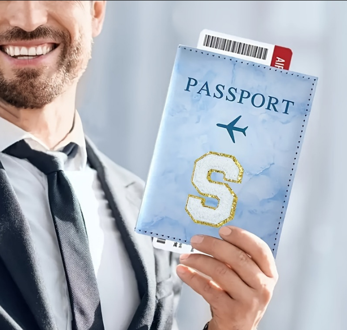 Fashion Initial Letter Passport Holder Stylish Travel Wallet Cover with Alphabet Pattern – Design F