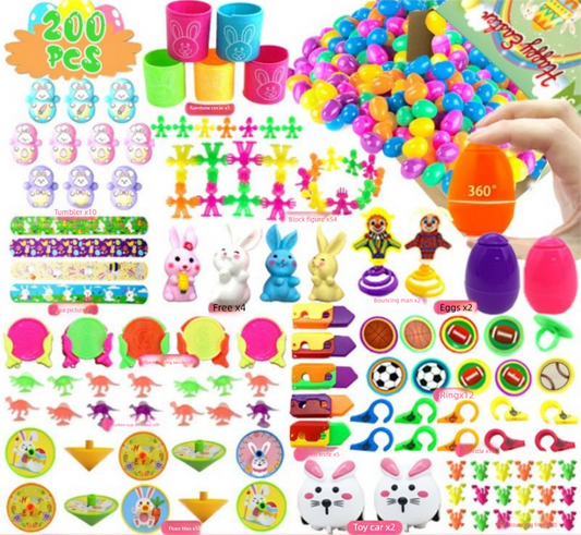 200 PCS Easter Eggs with 200 Toy Fillers - Mega Bulk Party Set - Plastic Shells & Assorted Mini Prizes - Ideal for Community Events & School Fundraisers.