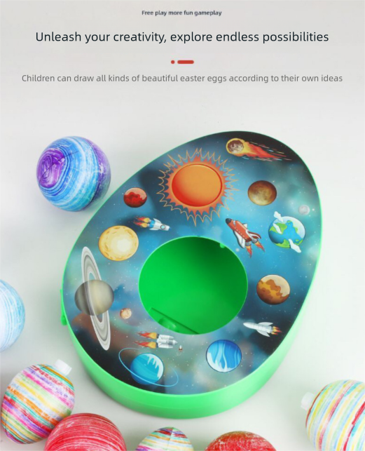 Easter Egg Decorating Kit Electric DIY Planet and Galaxy Painting Machine with 8 Markers and 3 Toy Eggs Space Set.