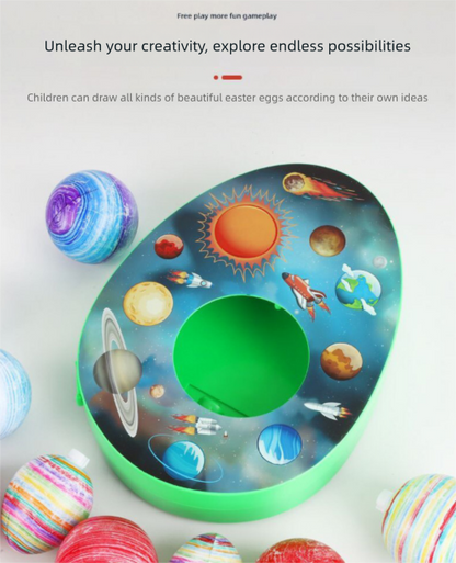 Easter Egg Decorating Kit Electric DIY Planet and Galaxy Painting Machine with 8 Markers and 3 Toy Eggs Space Set.