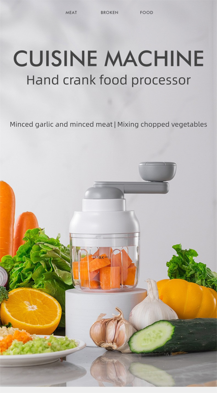 Manual Mini Garlic Chopper & Food Processor 250ml Portable Hand-Crank Mincer for Garlic, Meat, and Baby Food – Ivory White