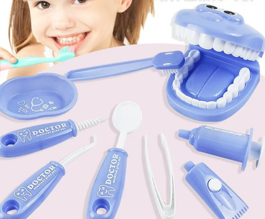 9 Piece Kids Dentist Pretend Play Set - Purple Educational Medical Kit with Teeth Model, Toothbrush & Tools - Oral Hygiene Learning Toy for Toddlers & Preschoolers.