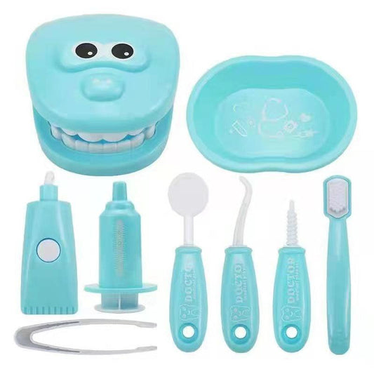 9 Piece Kids Dentist Pretend Play Set - Blue Educational Medical Kit with Teeth Model, Toothbrush & Tools - Oral Hygiene Learning Toy for Toddlers & Preschoolers.