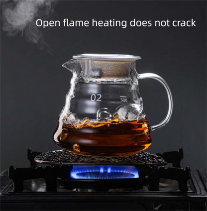 600ml Borosilicate Glass Coffee Server - Heat Resistant "Cloud" Pour Over Carafe with Lid - Large Drip Coffee Sharing Pot for Home & Office (2-4 Cups)