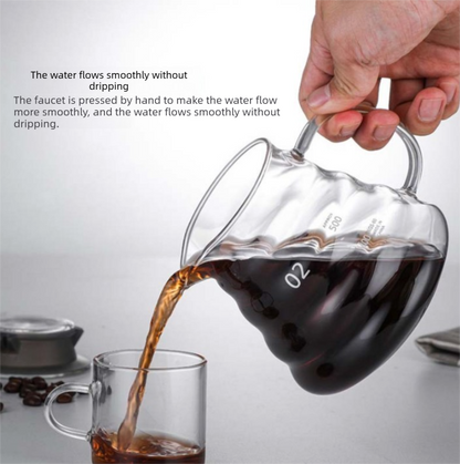 600ml Borosilicate Glass Coffee Server - Heat Resistant "Cloud" Pour Over Carafe with Lid - Large Drip Coffee Sharing Pot for Home & Office (2-4 Cups)