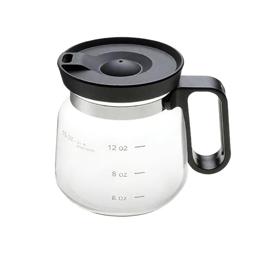 16oz Novelty Glass Coffee Carafe Mug - Heat Resistant Borosilicate Cup with Handle & Splash-Proof Lid - Personal Mini Pot for Tea, Latte & Office Desk (Clear/Black)