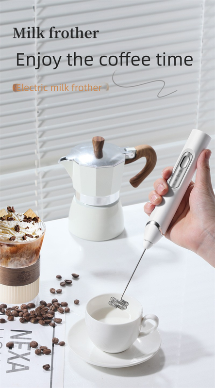 Rechargeable 3-in-1 Handheld Milk Frother Set - Electric Whisk with Egg Beater & Mixing Hook - 3 Speed Adjustable Foam Maker for Coffee, Lattes, Baking & Baby Food (White)