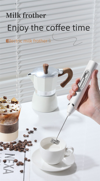 Rechargeable 3-in-1 Handheld Milk Frother Set - Electric Whisk with Egg Beater & Mixing Hook - 3 Speed Adjustable Foam Maker for Coffee, Lattes, Baking & Baby Food (White)