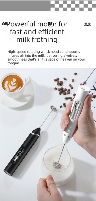 Rechargeable 3-in-1 Handheld Milk Frother Set - Electric Whisk with Egg Beater & Mixing Hook - 3 Speed Adjustable Foam Maker for Coffee, Lattes, Baking & Baby Food (White)