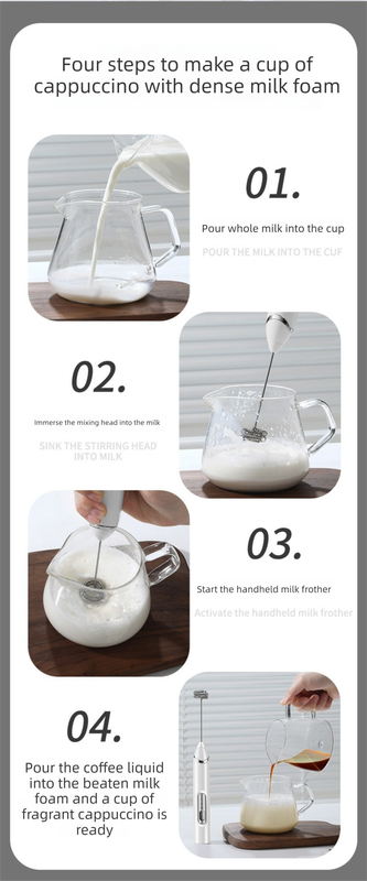 Rechargeable 3-in-1 Handheld Milk Frother Set - Electric Whisk with Egg Beater & Mixing Hook - 3 Speed Adjustable Foam Maker for Coffee, Lattes, Baking & Baby Food (White)