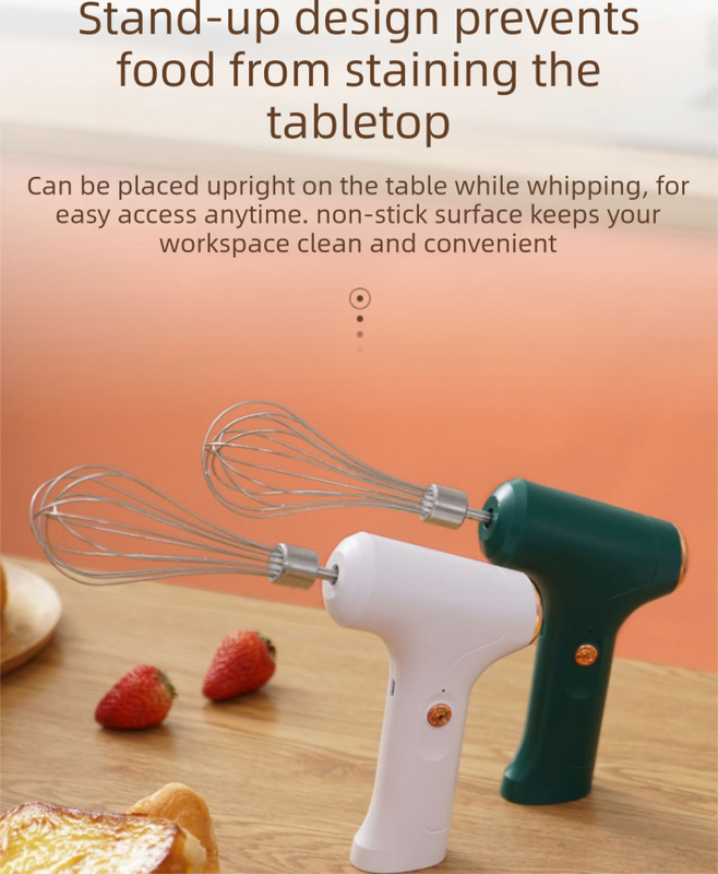 Cordless Electric Hand Mixer - Rechargeable 3-Speed Egg Beater & Cream Whisk - Lightweight Self-Standing Design for Baking, Cake & Batter (White)