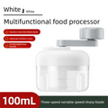 Manual Mini Garlic Chopper & Food Processor 100ml Portable 3-Speed Hand-Crank Mincer – White Edition