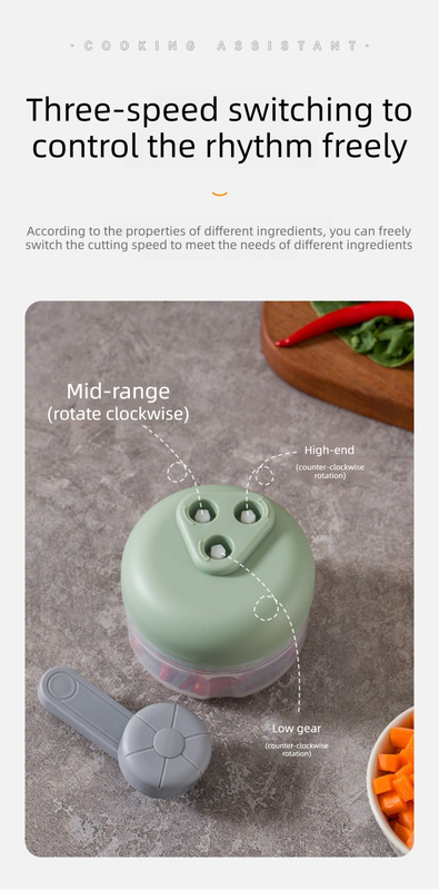 Manual Mini Garlic Chopper & Food Processor 100ml Portable 3-Speed Hand-Crank Mincer – White Edition