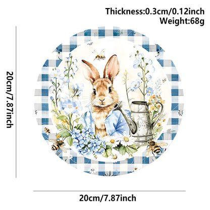 Easter Wooden Door Sign & Hanging Ornament 3-Piece Set – Colorful Bunny Slogans, Blue Gingham Watering Can, and Coffee Bunny Designs
