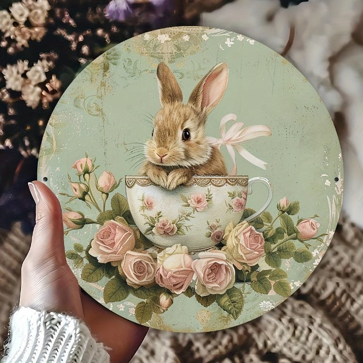 Easter Wooden Door Sign & Hanging Ornament 3-Piece Set – Festive Bunny, Tulip Flower Cart, and Rose Teacup Bunny Designs