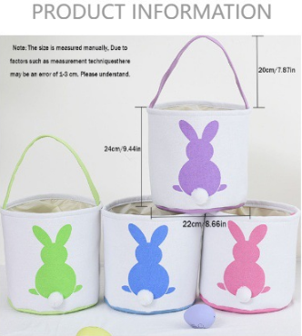 Personalised Easter Bunny Basket Hand-Embroidered Canvas Tote – Soft Blue Bunny Ear Candy Bag & Storage Bucket