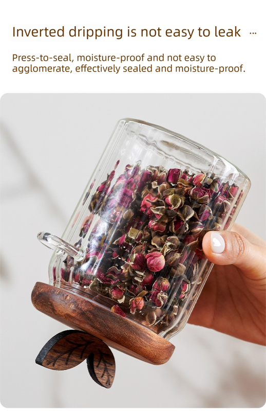 500ml Premium Borosilicate Glass Storage Jar with Acacia Wood Lid & Integrated Spoon – Airtight Moisture-Proof Kitchen Canister for Tea, Coffee, and Spices
