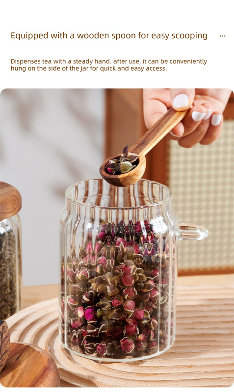 500ml Premium Borosilicate Glass Storage Jar with Acacia Wood Lid & Integrated Spoon – Airtight Moisture-Proof Kitchen Canister for Tea, Coffee, and Spices