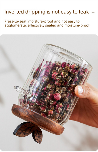 800ml Premium Borosilicate Glass Storage Jar with Acacia Wood Lid & Integrated Spoon – Airtight Moisture-Proof Kitchen Canister for Tea, Coffee, and Spices