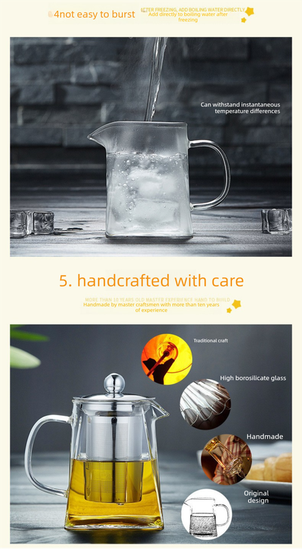 750ml Heat Resistant Glass Teapot with 304 Stainless Steel Infuser Thickened Square Base Loose Leaf Tea Maker for Home Office