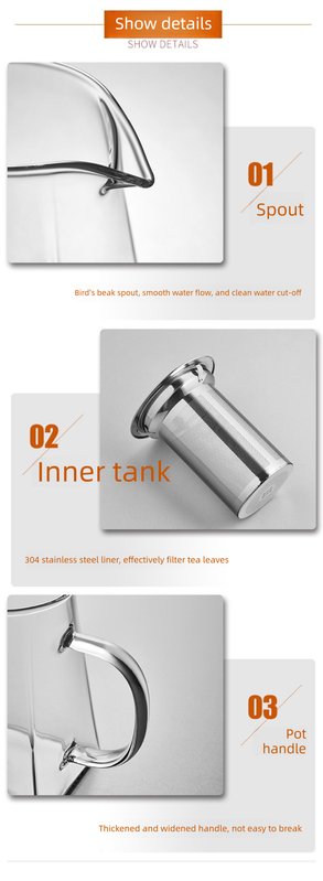 750ml Heat Resistant Glass Teapot with 304 Stainless Steel Infuser Thickened Square Base Loose Leaf Tea Maker for Home Office