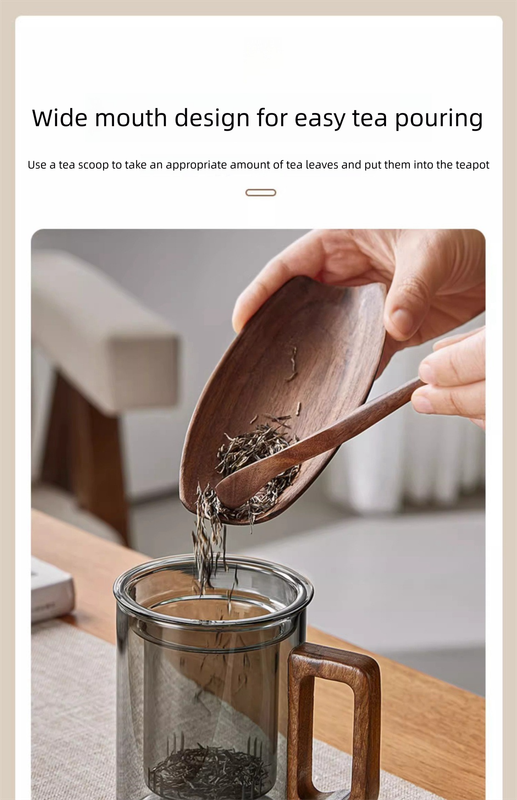 400ml Borosilicate Glass Tea Mug with Infuser and Walnut Wood Handle Clear Loose Leaf Teacup for Home Office