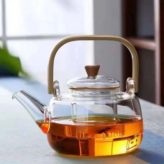1000ml Heat Resistant Glass Teapot with Bamboo Handle and Glass Infuser Loose Leaf Tea Maker for Home