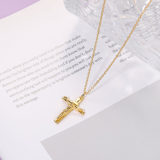 Gold Minimalist Cross Pendant Necklace – Unisex Urban Style Zinc Alloy Clavicle Chain Jewellery