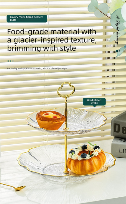 3-Tier Modern Fruit & Snack Stand – Gold Reinforced Tiered Platter with Durable Iron Art Support for Home, Reception, and Office