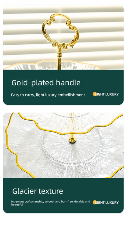 3-Tier Modern Fruit & Snack Stand – Gold Reinforced Tiered Platter with Durable Iron Art Support for Home, Reception, and Office