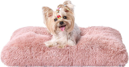 Luxury Long Plush Pet Bed Mat Faux Fur Crate Pad 55x40cm Pink Soft Warm Cushion for Dogs & Cats