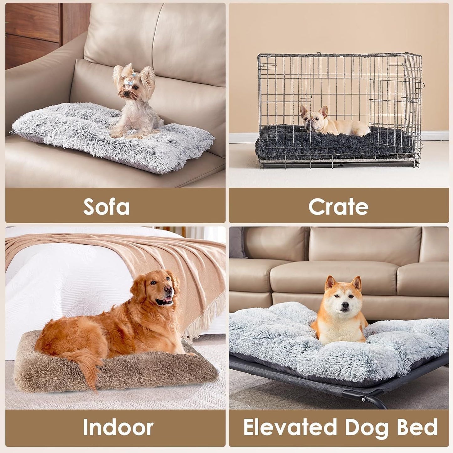 Luxury Long Plush Pet Bed Mat Faux Fur Crate Pad 55x40cm Pink Soft Warm Cushion for Dogs & Cats