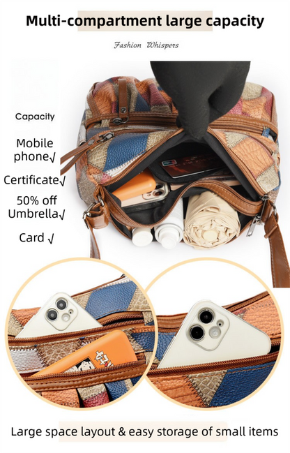 Lightweight Contrast Color Patchwork Shoulder Bag - Multi-Zipper Large Capacity PU Leather Satchel for Women(Style 1)