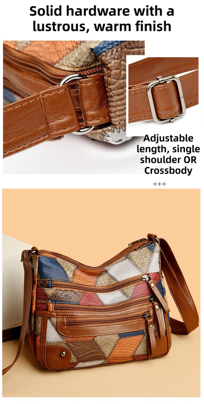 Lightweight Contrast Color Patchwork Shoulder Bag - Multi-Zipper Large Capacity PU Leather Satchel for Women(Style 1)