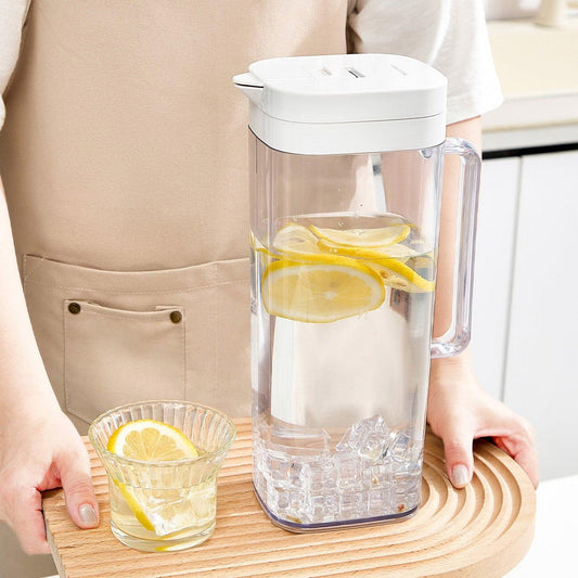White 2000ML Leak-Proof Flip-Top Cool Water Pitcher for Refrige Door - Cold/Heat-Resistant Stylish Iced Tea Fruit Infuser Kettle.