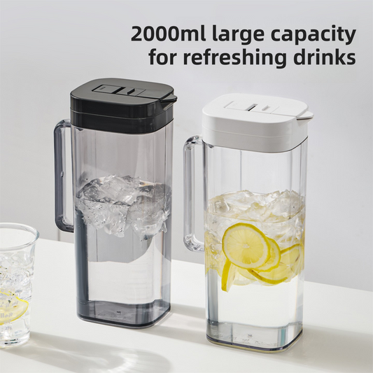 White 2000ML Leak-Proof Flip-Top Cool Water Pitcher for Refrige Door - Cold/Heat-Resistant Stylish Iced Tea Fruit Infuser Kettle.