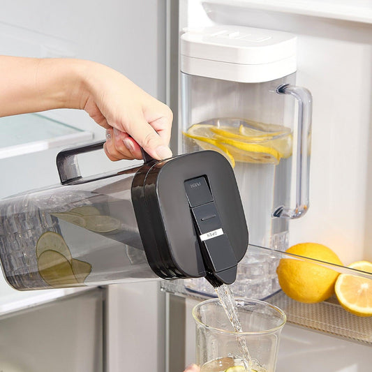 Black 2000ML Leak-Proof Flip-Top Cool Water Pitcher for Refrige Door - Cold/Heat-Resistant Stylish Iced Tea Fruit Infuser Kettle.