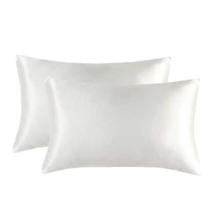 1-Pair White Luxury Satin Silk Pillowcase for Hair and Skin - Smooth Cooling Pillow Cover with Envelope Closure - Queen (20x30")