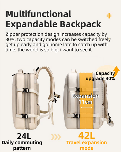 Green Expandable Travel Laptop Backpack with USB Charging Port - Waterproof Nylon Business Bag with 11cm Depth Extension (45x32cm)
