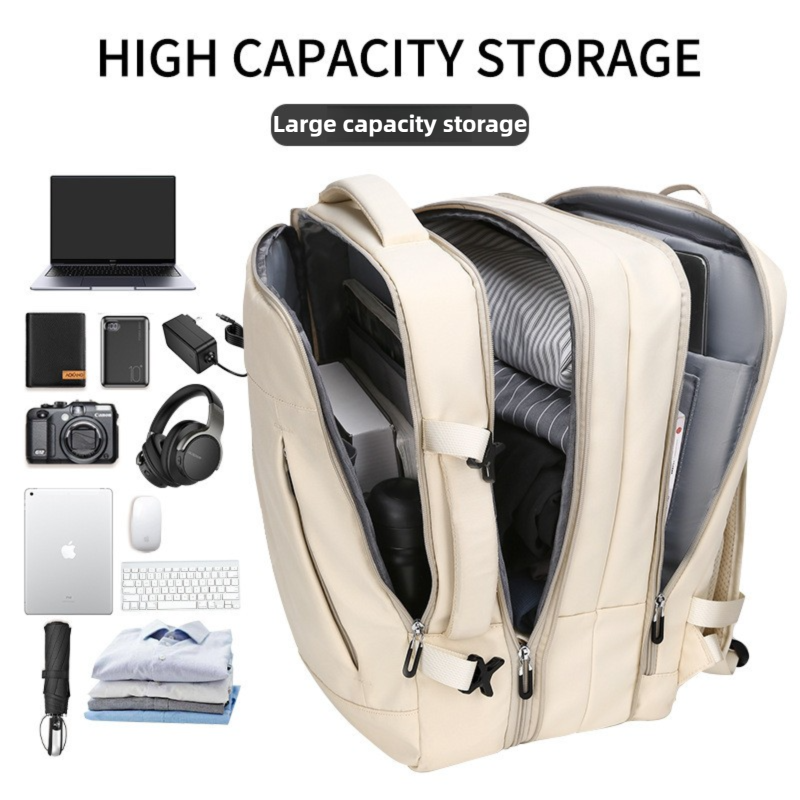 Green Expandable Travel Laptop Backpack with USB Charging Port - Waterproof Nylon Business Bag with 11cm Depth Extension (45x32cm)